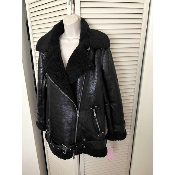 AVEC LES FILLES Faux Shearling Moto Jacket- SZ S & M- NWT - Picture 4 of 7
